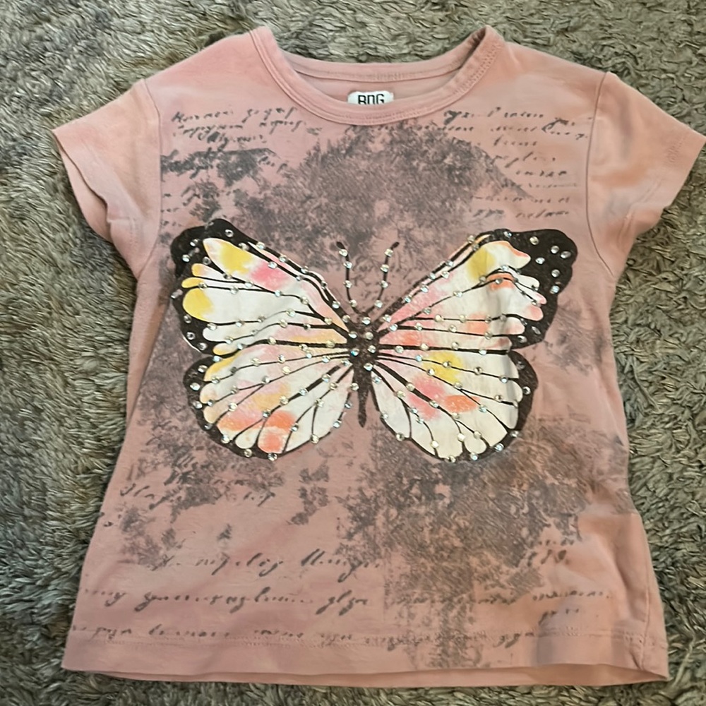 Pink BDG butterfly baby tee, small.